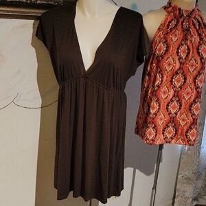 Elegant Brown V-Neck Women's Top Look Great With BOOTS!